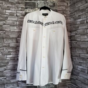 Jaripeo Embroidered White Charro Shirt With Tusk Buttons Long Sleeves Size XXXL